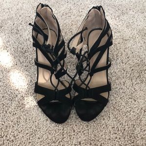 Suede lace up heels